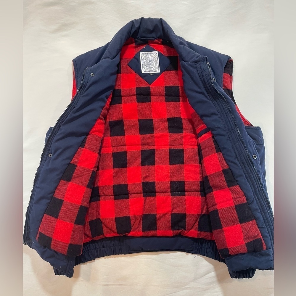 Expeditions Vest Men XL Blue Plaid Blanket Lined Utility Cargo Adult BROKEN ZIP* - Picture 3 of 11
